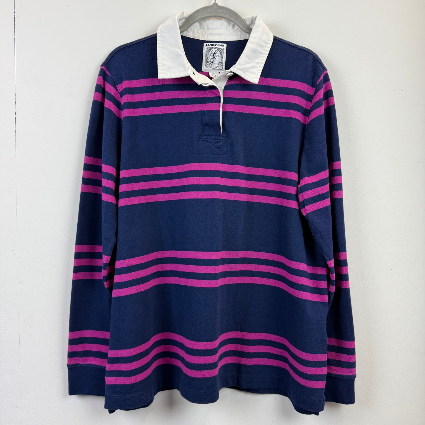Lands' End Rugby Medium - Purple Navy Blue Stripe