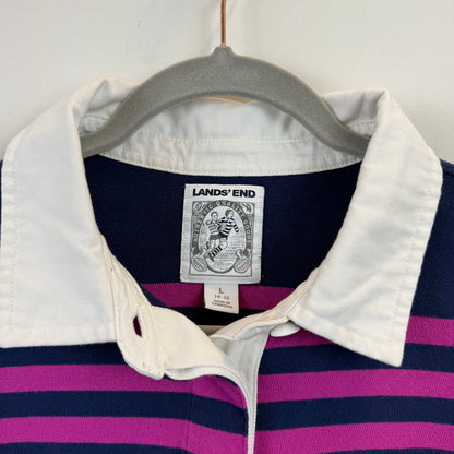 Lands' End Rugby Medium - Purple Navy Blue Stripe