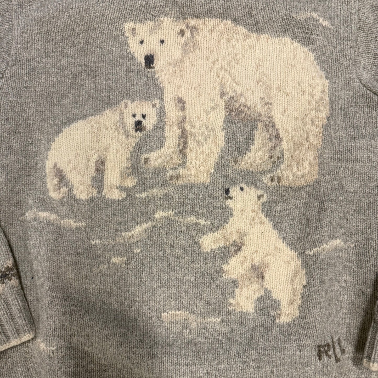 Vintage Lauren Ralph Lauren Handknit Polar Bear Family Mockneck Sweater
