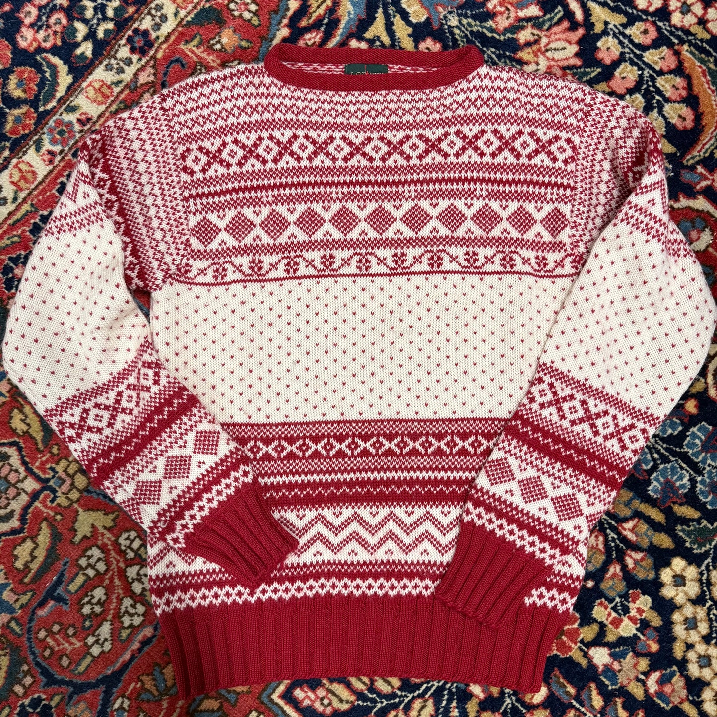 Vintage J. Crew Red White Fair Isle Sweater