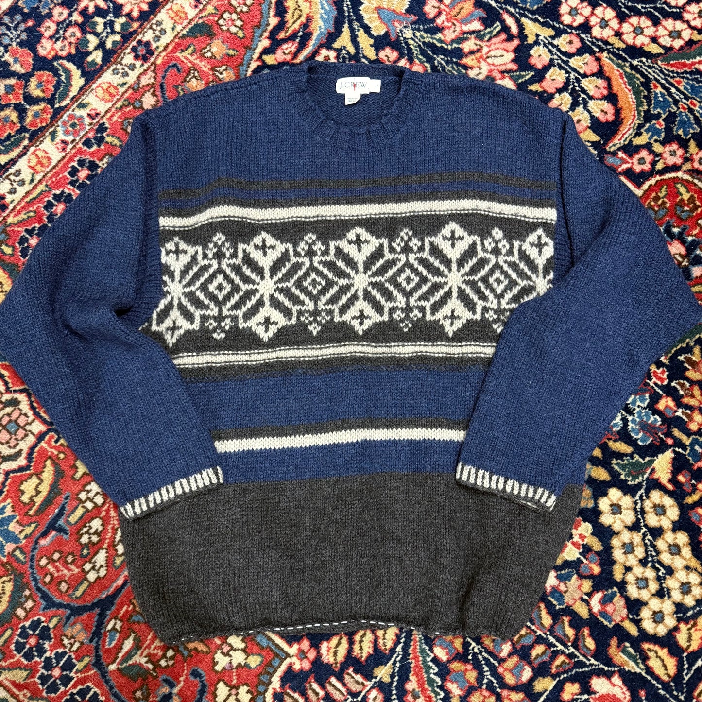 Vintage J. Crew Blue Grey Snowflake Sweater