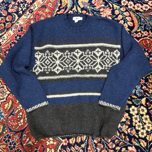 Vintage J. Crew Blue Grey Snowflake Sweater