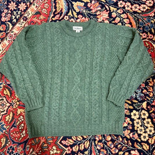 Vintage LL Bean Green Wool Cableknit Sweater