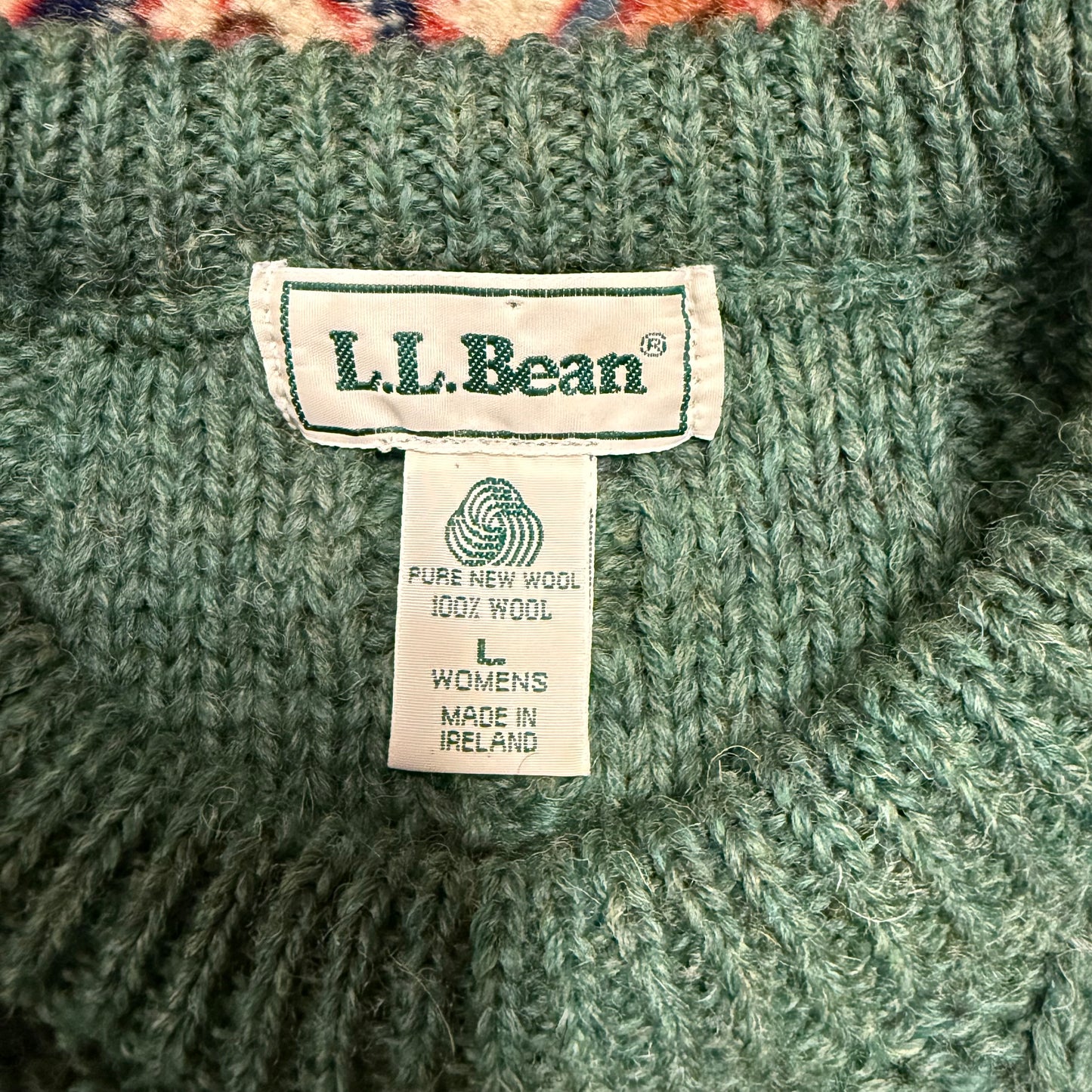 Vintage LL Bean Green Wool Cableknit Sweater