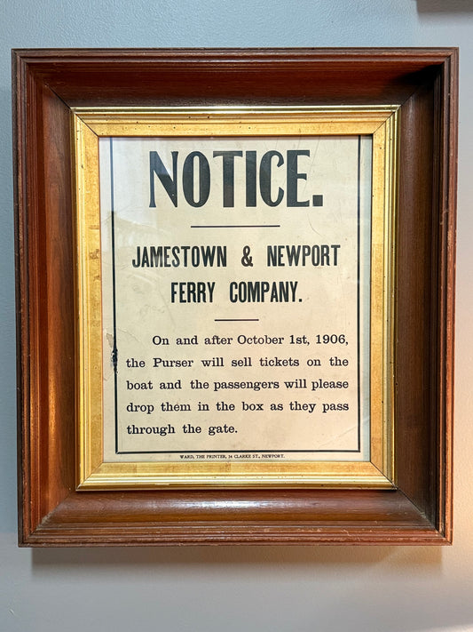 Framed Jamestown Newport Ferry Broadside