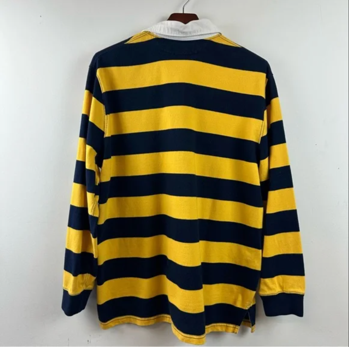 Vintage Polo Ralph Lauren Rugby Large - Yellow Navy Blue Stripe