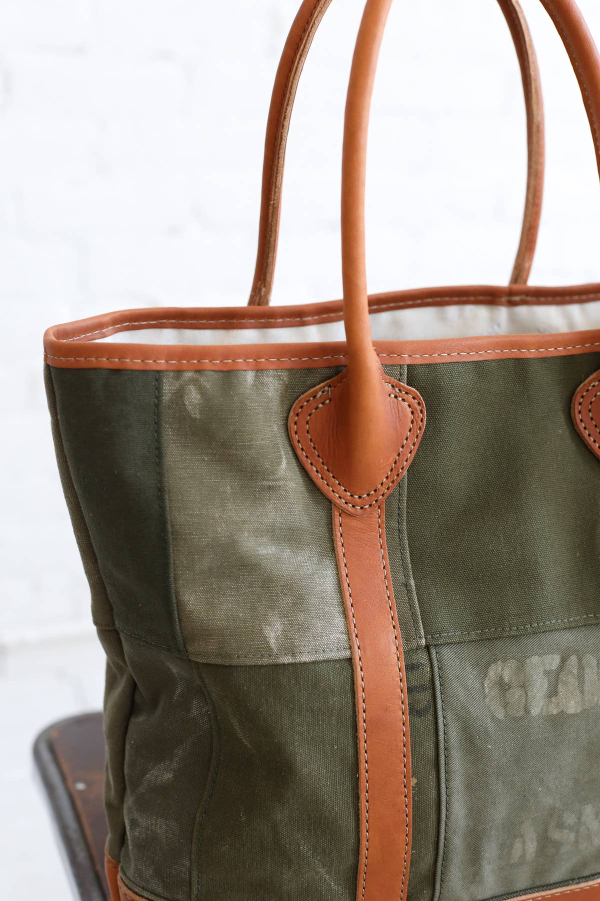 WWII era Salvaged Canvas Patchwork Tote Bag