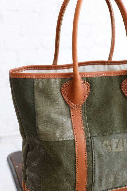 WWII era Salvaged Canvas Patchwork Tote Bag