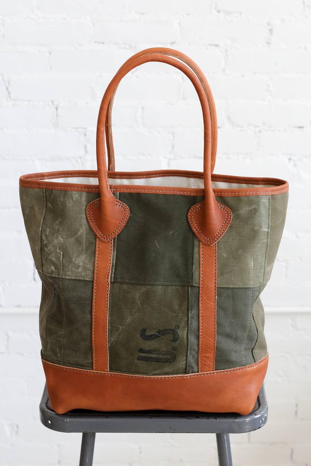 WWII era Salvaged Canvas Patchwork Tote Bag