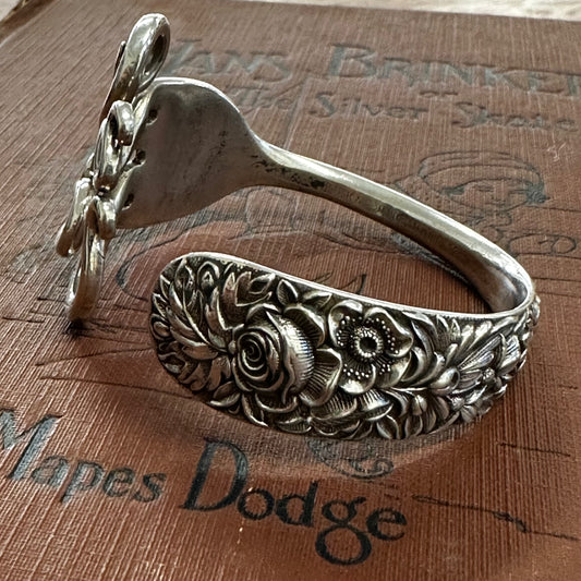 Floral Sterling Fork Bracelet Cuff Repousse