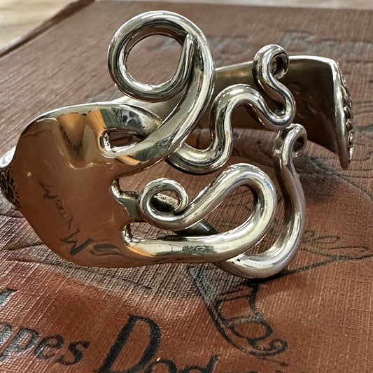 Floral Sterling Fork Bracelet Cuff Repousse