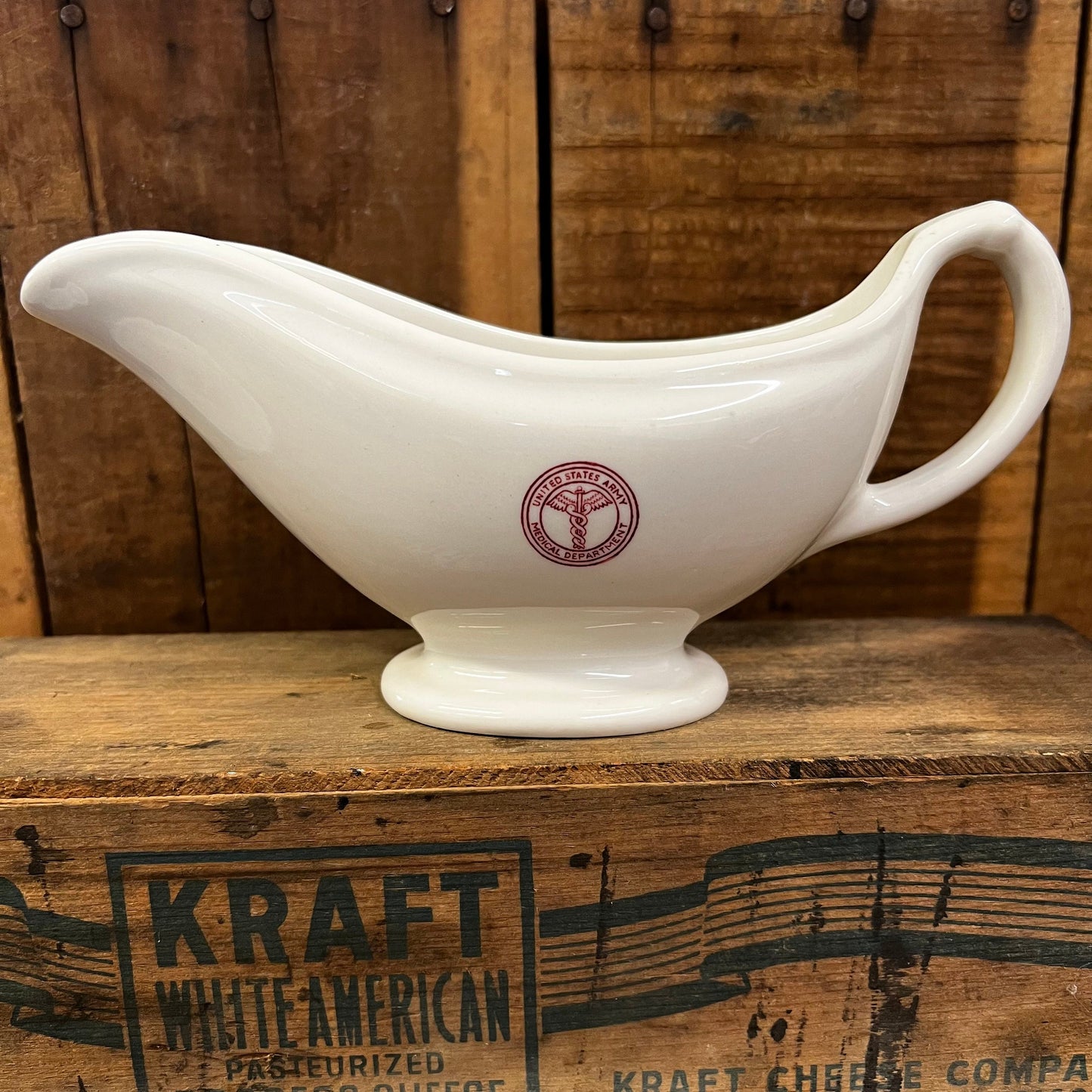 US Army Medical Department Gravy Boats 1936 1943 White Red Bailey Walker Sterling China Restaurant Ware