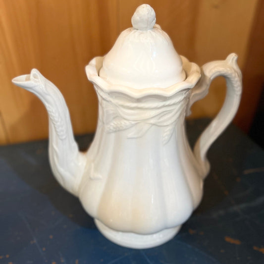 White Ironstone Coffee Pot Wheat Pattern Elsmore & Forster English Ironstone Ceres Wheat