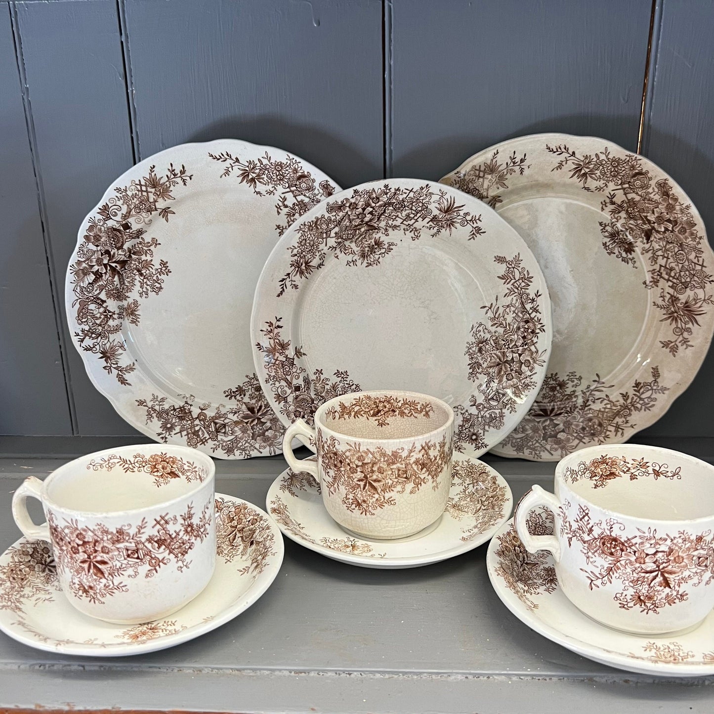 Venice Pattern Brown Transferware Smith Ford & Jones England Cup and Saucer English Ironstone