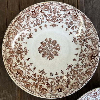 Two Ridgeways Tournay Brown Transferware 6.5" Berry Bowl Saucer Dishes Floral Aesthetic Movement
