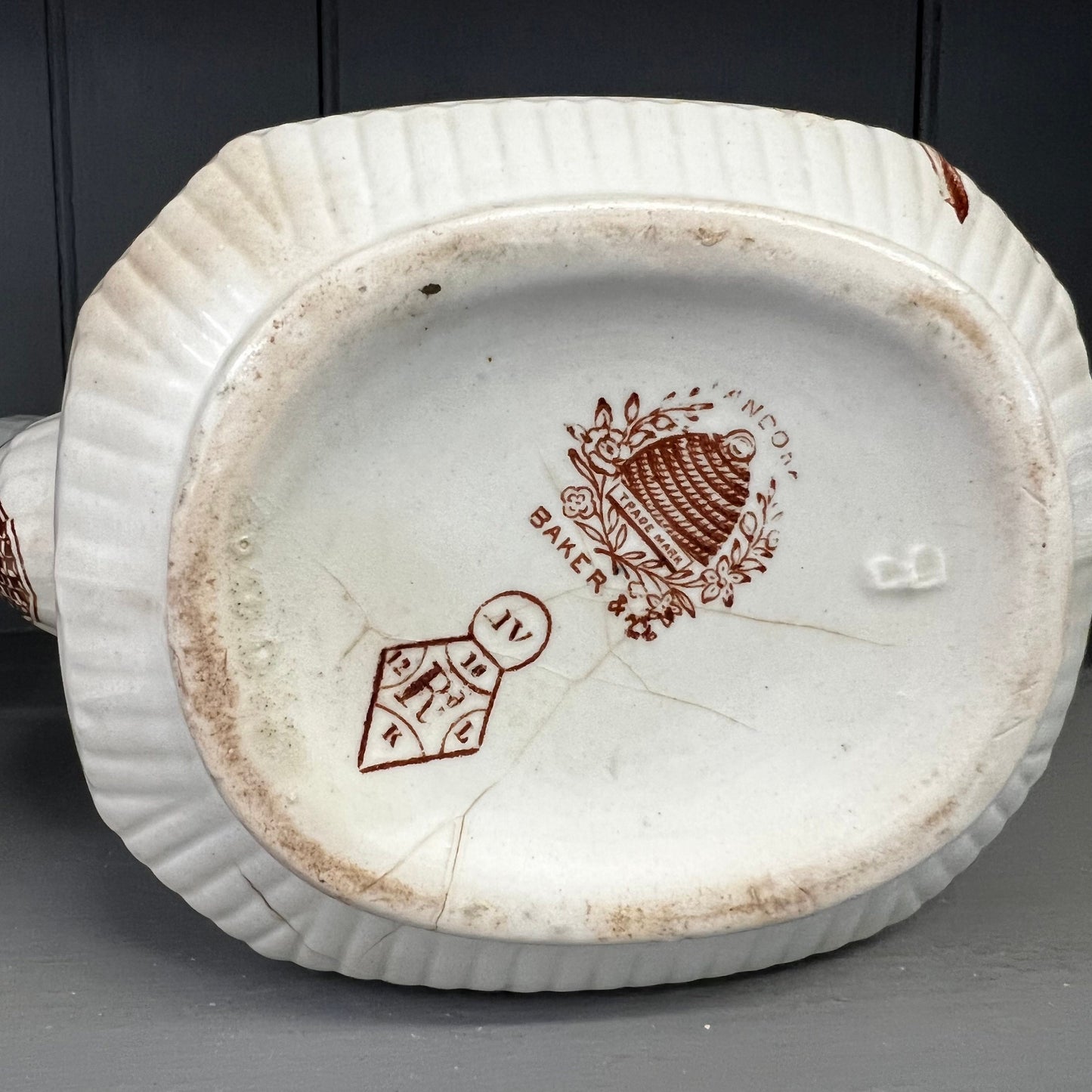 Baker & Co Brown Transferware Teapot Aesthetic Movement English Ironstone c. 1882