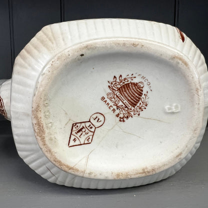 Baker & Co Brown Transferware Teapot Aesthetic Movement English Ironstone c. 1882