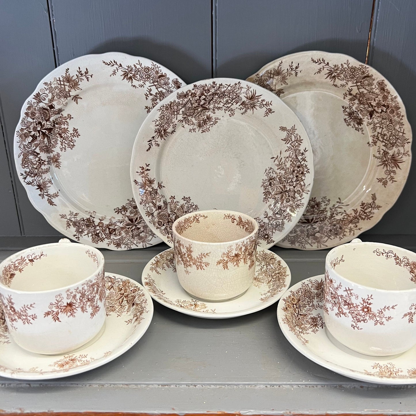 Venice Pattern Brown Transferware Smith Ford & Jones England Cup and Saucer English Ironstone