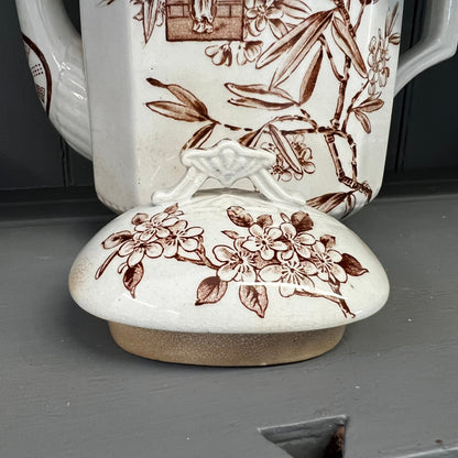 Baker & Co Brown Transferware Teapot Aesthetic Movement English Ironstone c. 1882