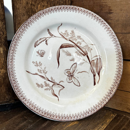 T&R Boote Summer Time Pattern Brown Transferware 8.75" Plate Dishes Floral Aesthetic Movement