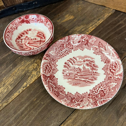 Small Plate Wood & Sons Enoch Woods Woods Ware Pink Transferware Red