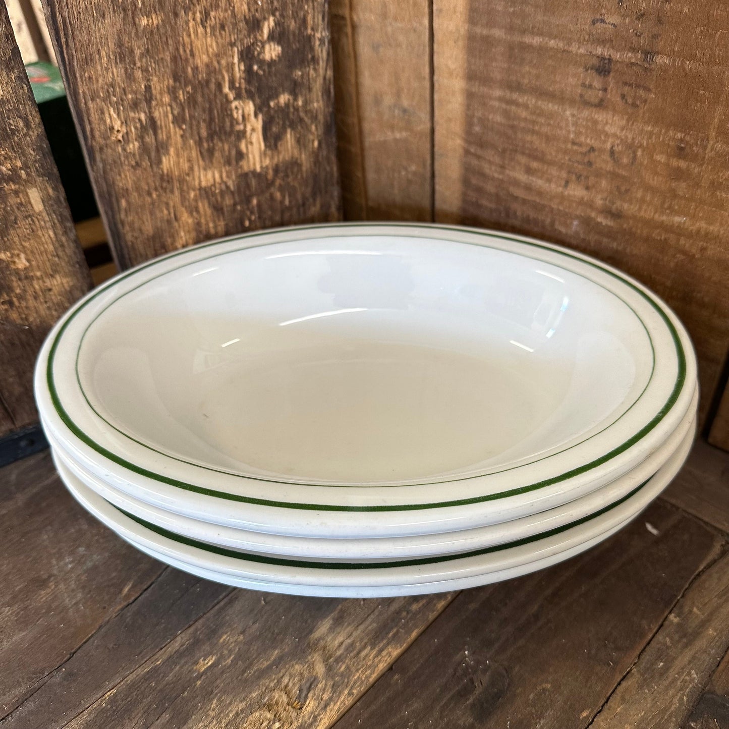 Green Banded Serving Dish Bowl Hotel China Restaurant Ware Buffalo Shenango China 1920 - 1950s