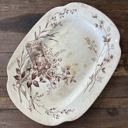 Platter Aesthetic Movement Brown Transferware Floral Pattern English Ironstone Edge, Malkin & Co Trentham Pattern 77306