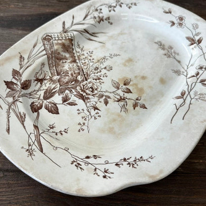 Platter Aesthetic Movement Brown Transferware Floral Pattern English Ironstone Edge, Malkin & Co Trentham Pattern 77306