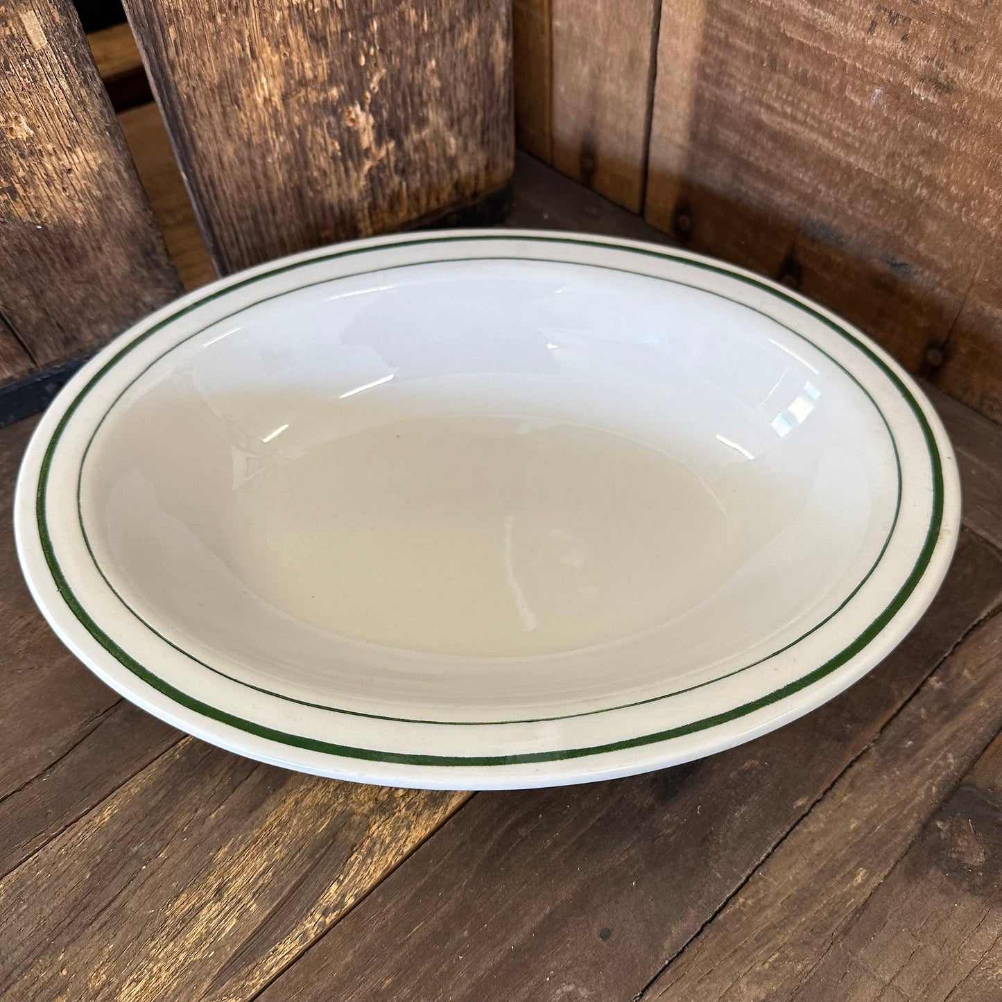 Green Banded Serving Dish Bowl Hotel China Restaurant Ware Buffalo Shenango China 1920 - 1950s