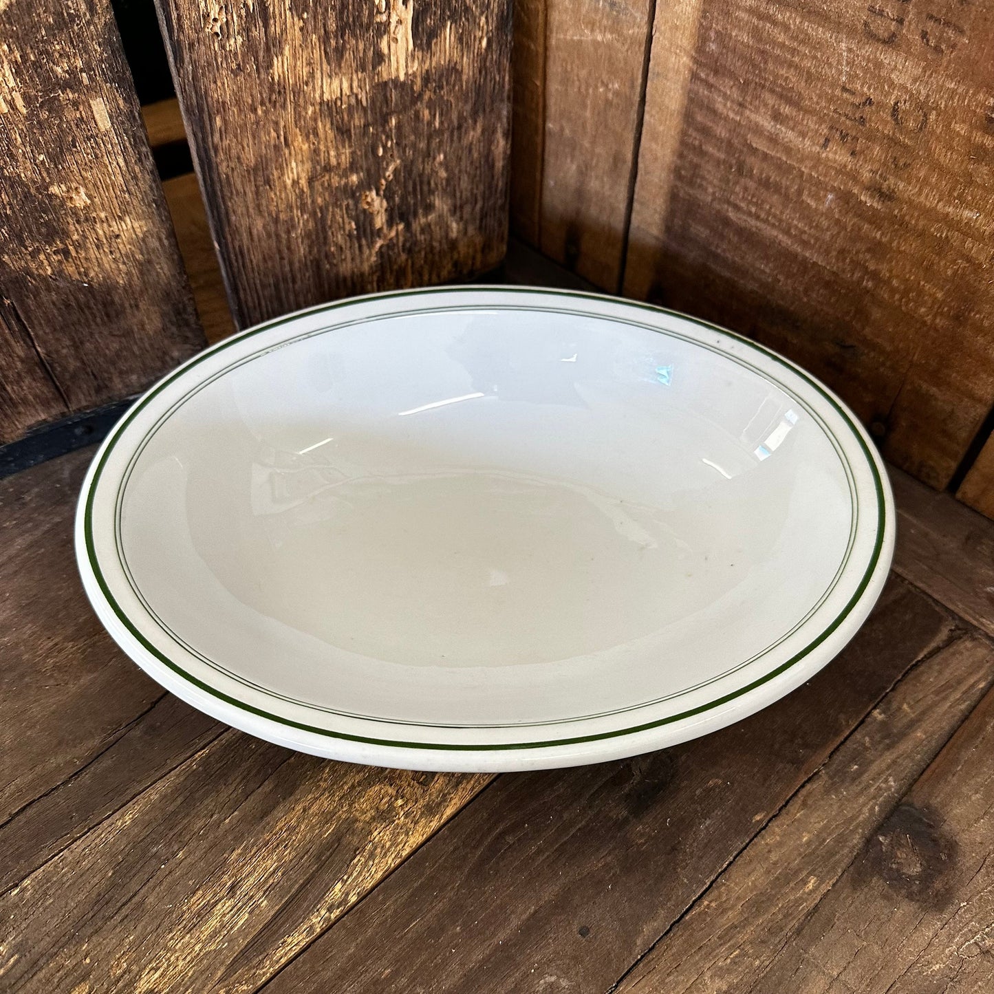 Green Banded Serving Dish Bowl Hotel China Restaurant Ware Buffalo Shenango China 1920 - 1950s