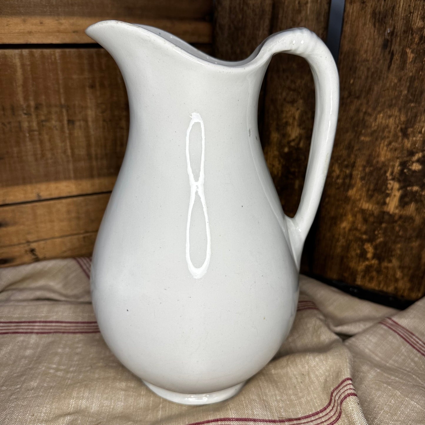 White Ironstone Pitcher Tall Unmarked 1044