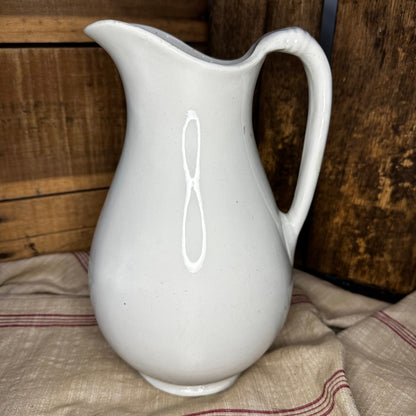 White Ironstone Pitcher Tall Unmarked 1044