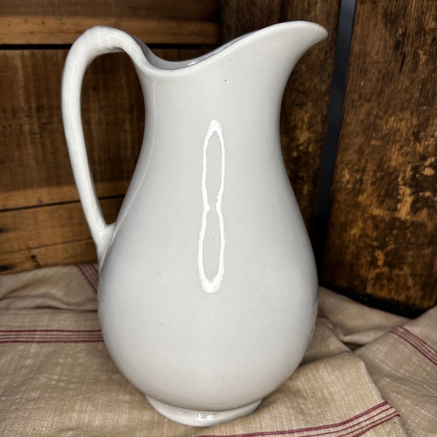 White Ironstone Pitcher Tall Unmarked 1044