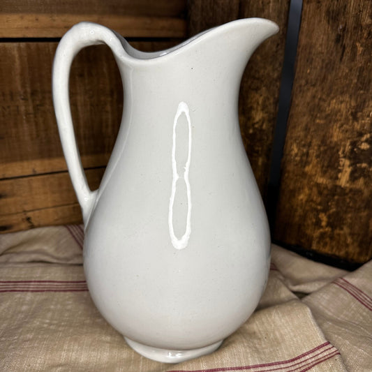 White Ironstone Pitcher Tall Unmarked 1044