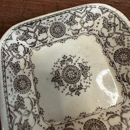 Pair of Square Butter Pats Brown Transferware White Ironstone J&G Meakin Cresswell 1087