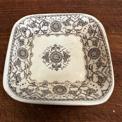 Pair of Square Butter Pats Brown Transferware White Ironstone J&G Meakin Cresswell 1087