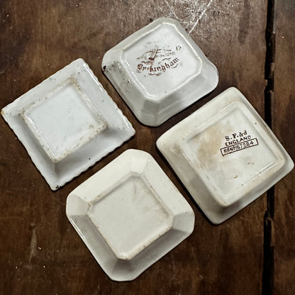 Set of 4 Square Butter Pats Brown Transferware White Ironstone Ridgways Smith Ford & Jones 1096
