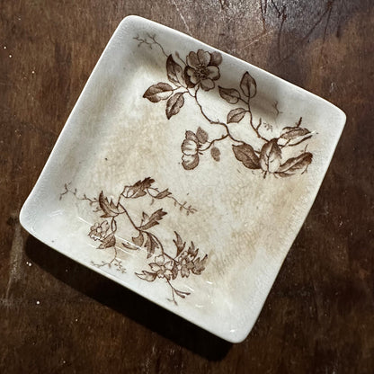 Set of 4 Square Butter Pats Brown Transferware White Ironstone Ridgways Smith Ford & Jones 1096