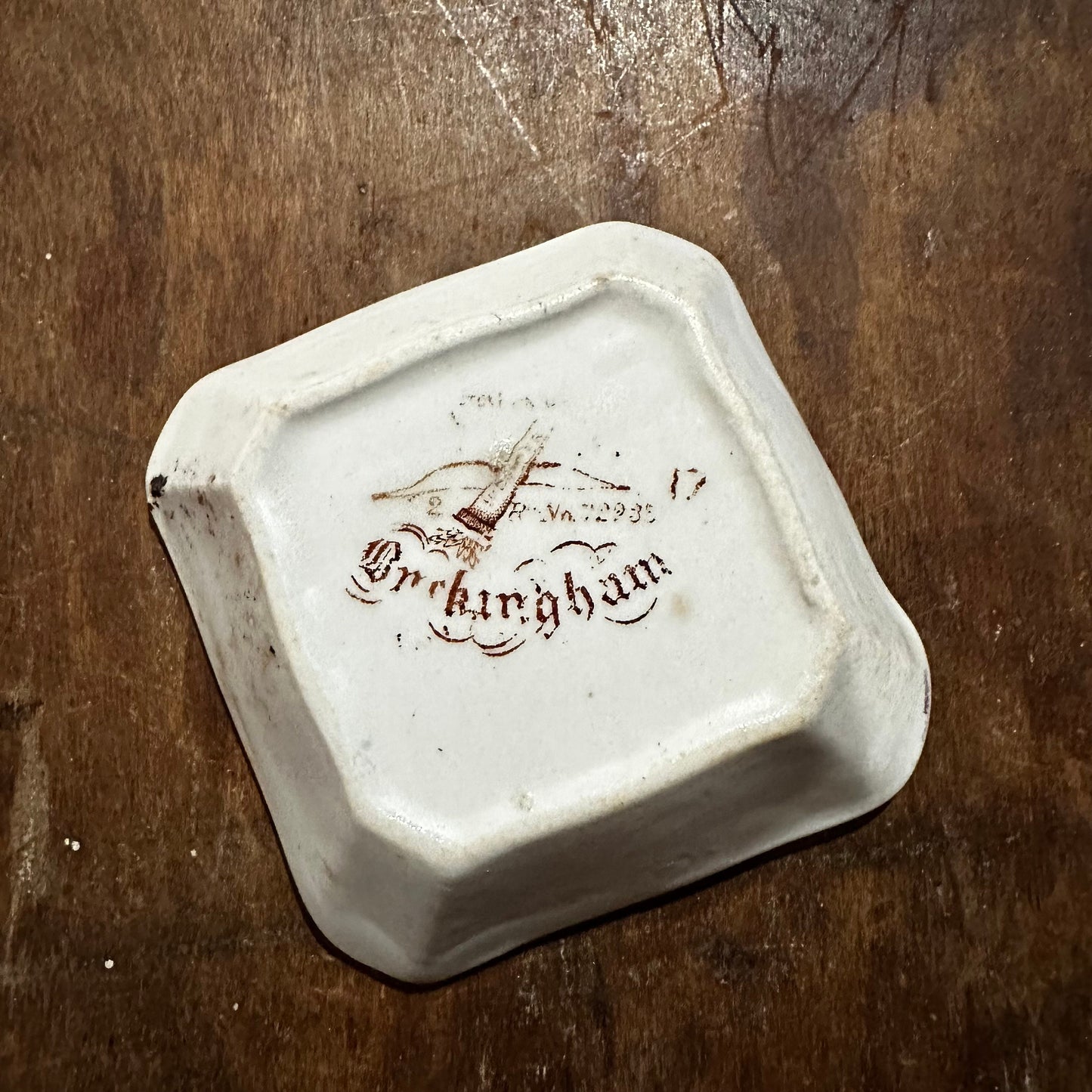 Set of 4 Square Butter Pats Brown Transferware White Ironstone Ridgways Smith Ford & Jones 1096