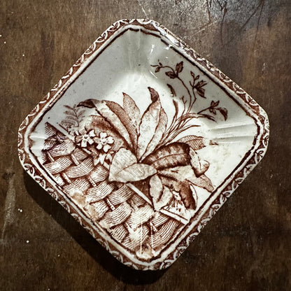 Set of 4 Square Butter Pats Brown Transferware White Ironstone Ridgways Smith Ford & Jones 1096