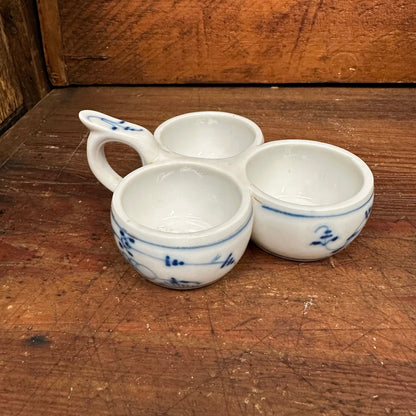 Blue Onion Ceramic Condiment Dish Three Reservoir