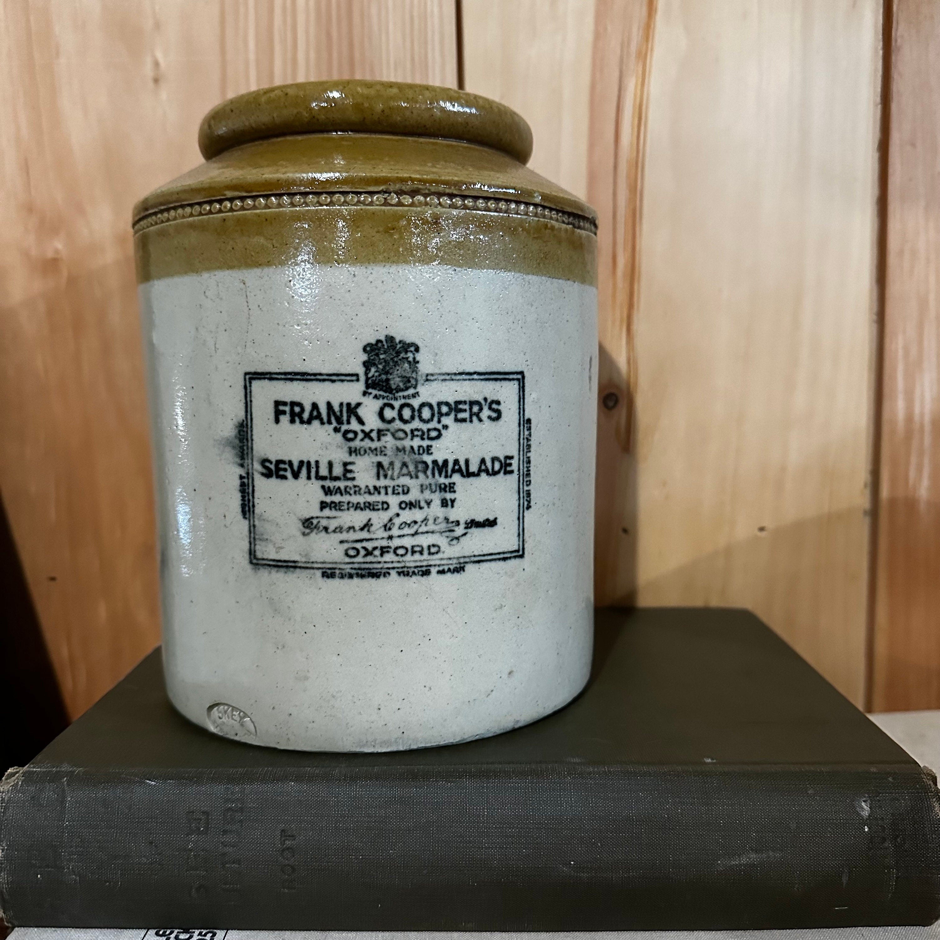 Antique Frank Cooper Rare 5 Pound Brown Top Jar Pot Crock