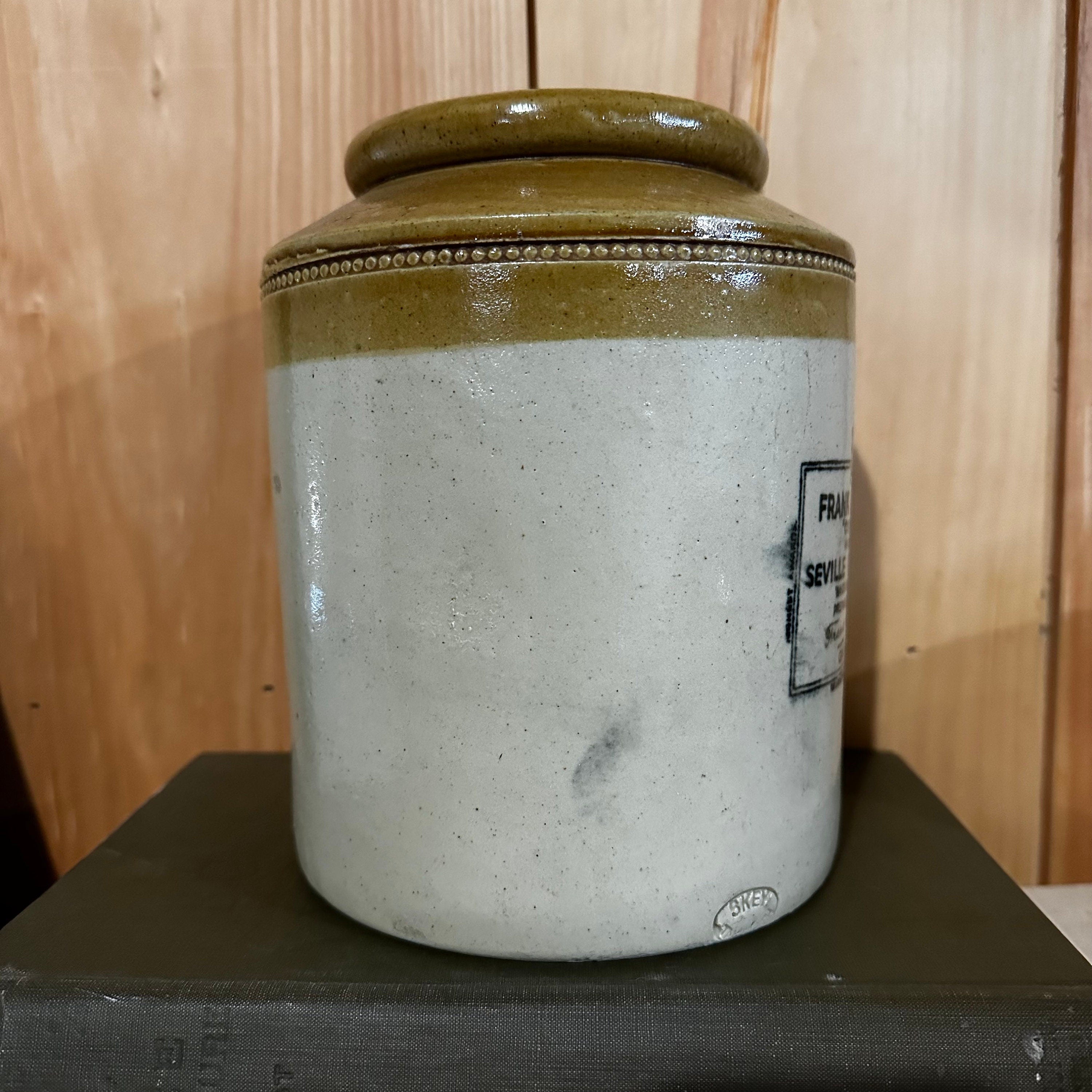 Antique Frank Cooper Rare 5 Pound Brown Top Jar Pot Crock